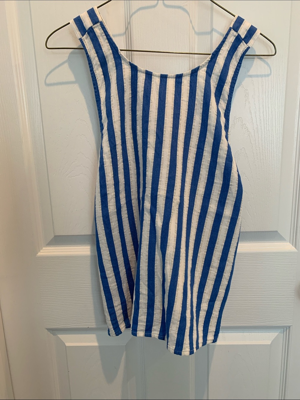 J. Crew X-Back Blue and White Vertical Stripe Tank Top Small